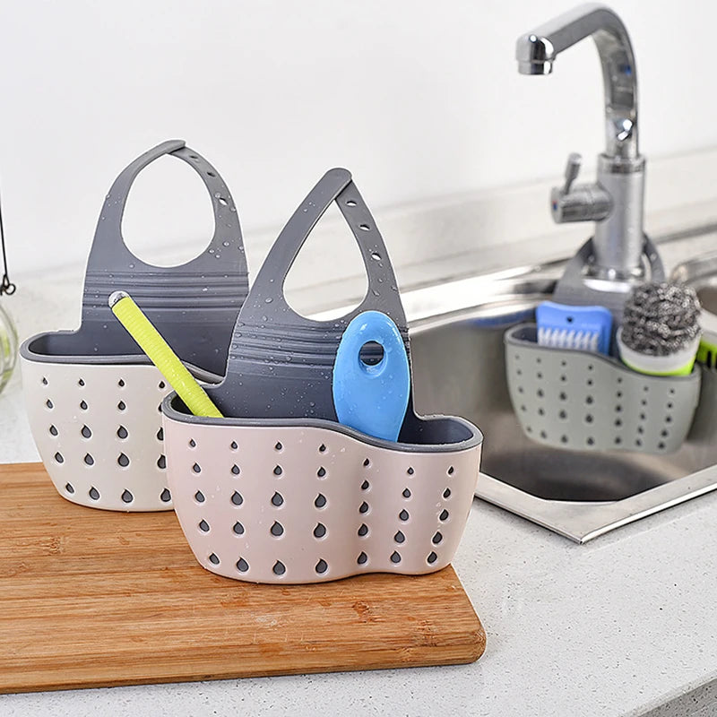 Adjustable Kitchen Sink Hanging Organizer – Faucet Mounted Drain Basket for Sponge, Soap & Cleaning Tools