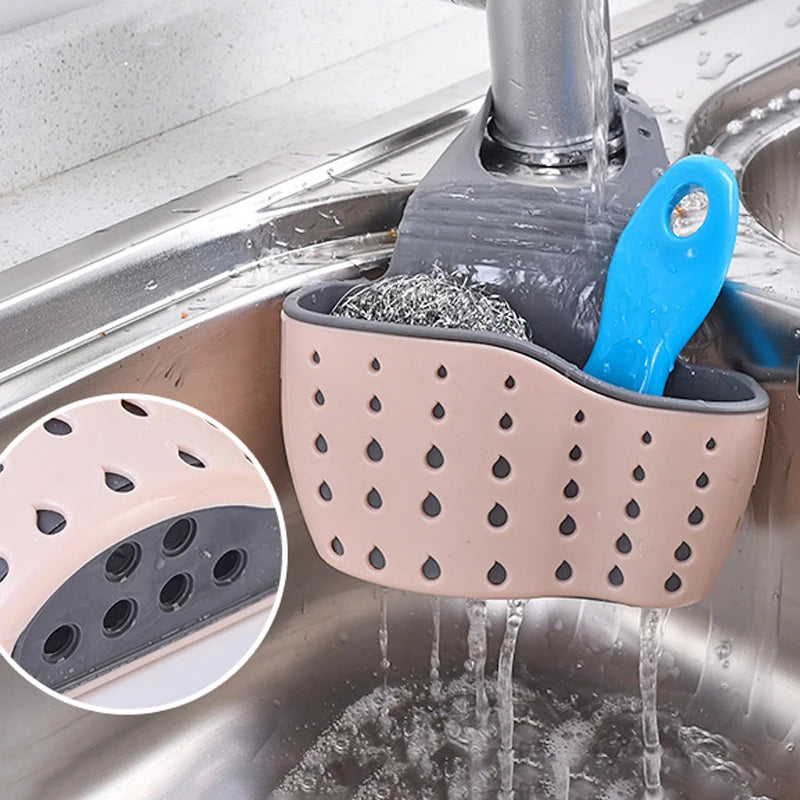 Adjustable Kitchen Sink Hanging Organizer – Faucet Mounted Drain Basket for Sponge, Soap & Cleaning Tools