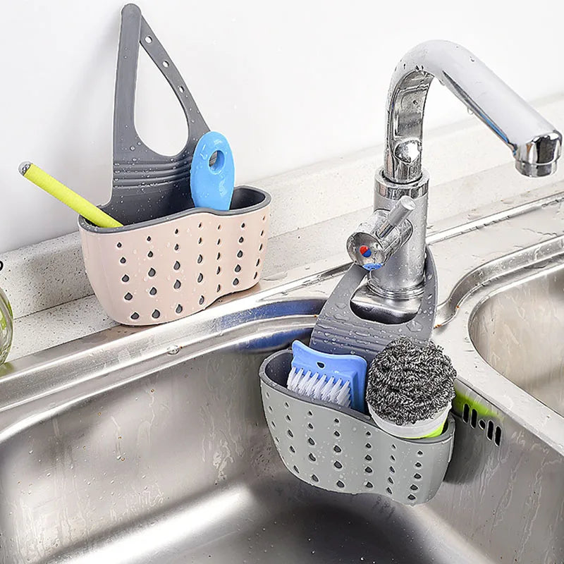 Adjustable Kitchen Sink Hanging Organizer – Faucet Mounted Drain Basket for Sponge, Soap & Cleaning Tools
