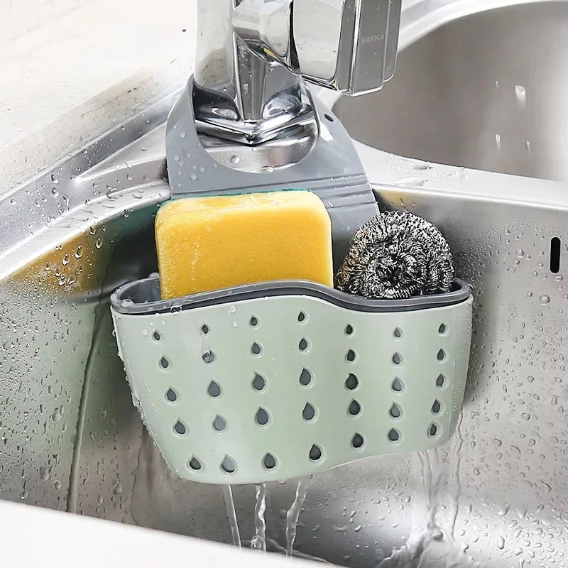 Adjustable Kitchen Sink Hanging Organizer – Faucet Mounted Drain Basket for Sponge, Soap & Cleaning Tools