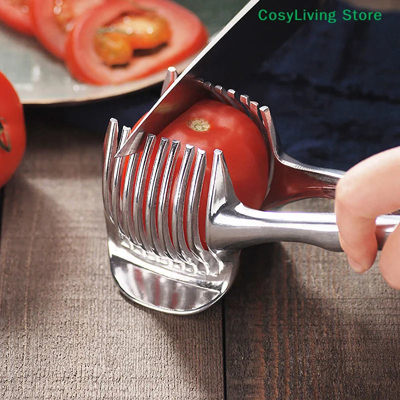 Stainless Steel Onion Holder Vegetable Fruit Cutter and Tomato Potato Slicer Kitchen Tool