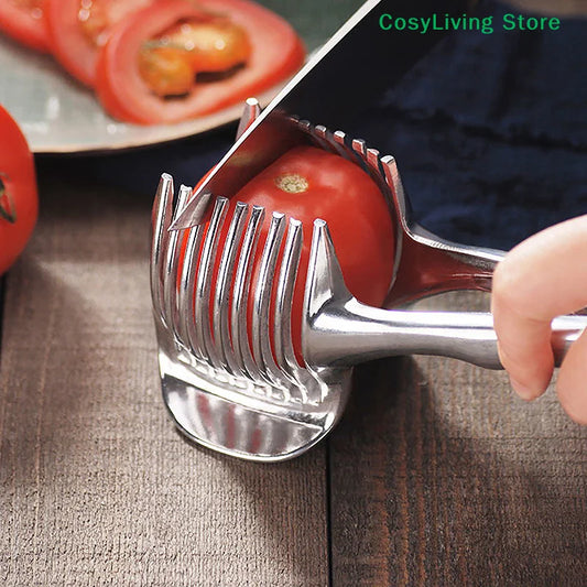 Stainless Steel Onion Holder Vegetable Fruit Cutter and Tomato Potato Slicer Kitchen Tool